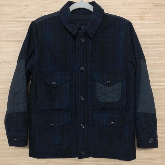 GAP Kids Black/Navy Blue Plaid Button Front Coat Camp Jacket Size 12 - Picture 1 of 8
